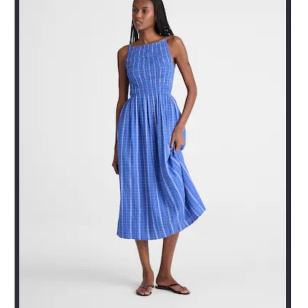 Madewell Smocked High-Neck Midi Dress in Reteo Blie Size S NWT! $168 Cottagecore